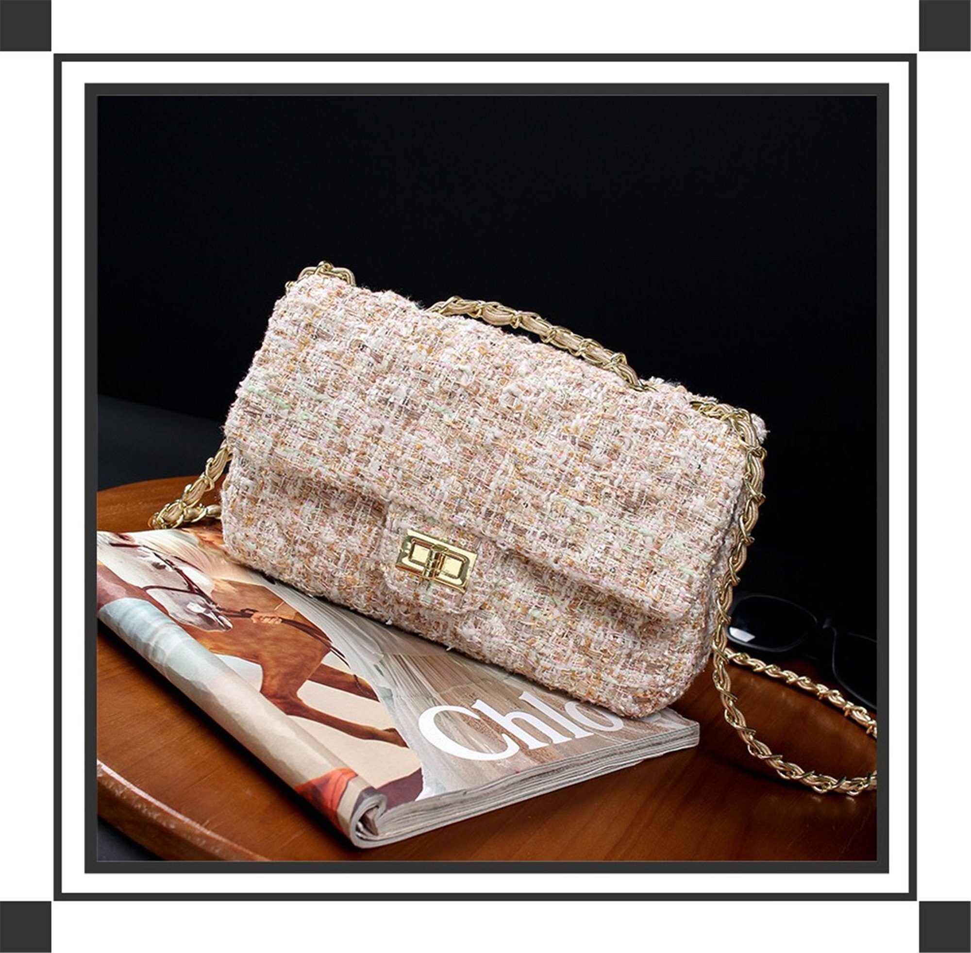 Chanel Multicolor Quilted Tweed Medium Double Flap Gold Hardware