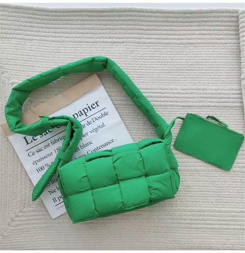 Green Puffer Bag Nylon Shoulder Bag Clutch Bag Crossbody Etsy