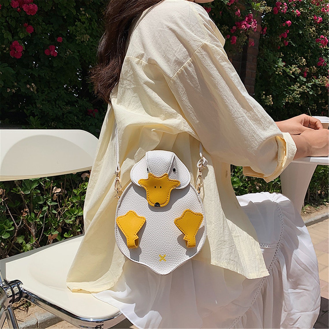 Funny Duck Crossbody Bag – Cartoon Flower & Garden Shoulder Bag For Lovers