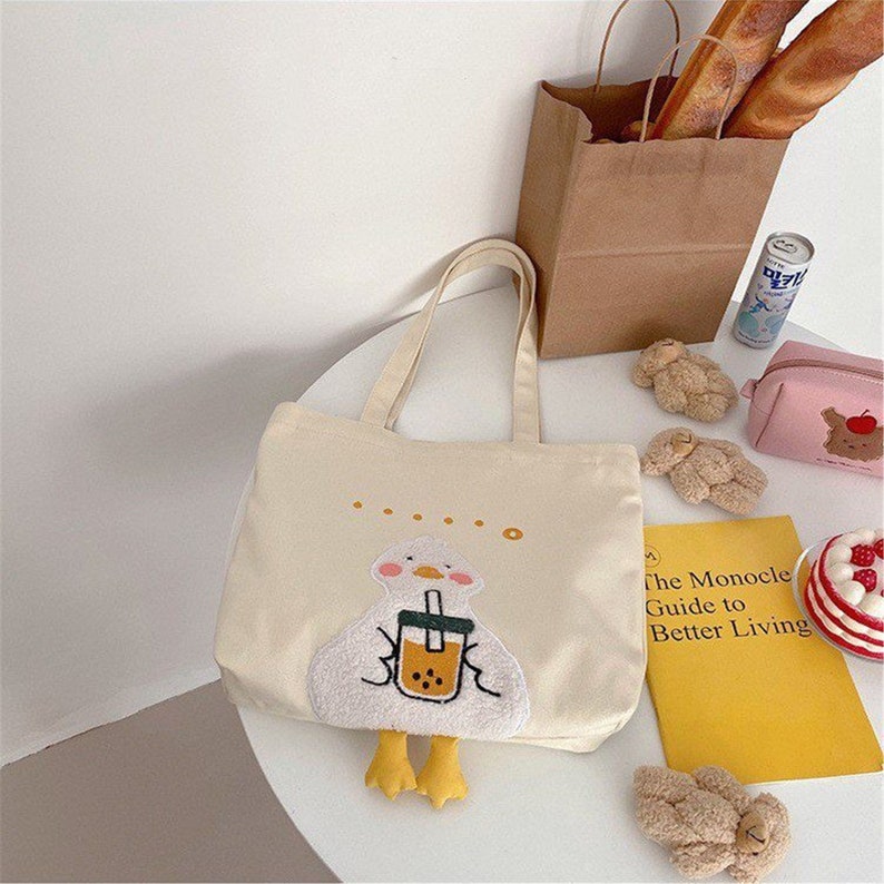 Cute Duck Canvas Tote Bag Kawaii Shoulder Bag Crossbody Bag Etsy