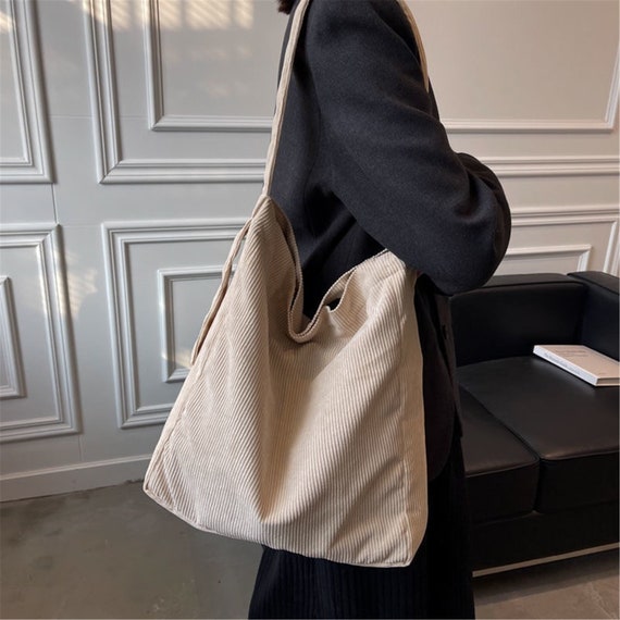 Solid Color Corduroy Shoulder Bag, Messenger Bag, Large Capacity