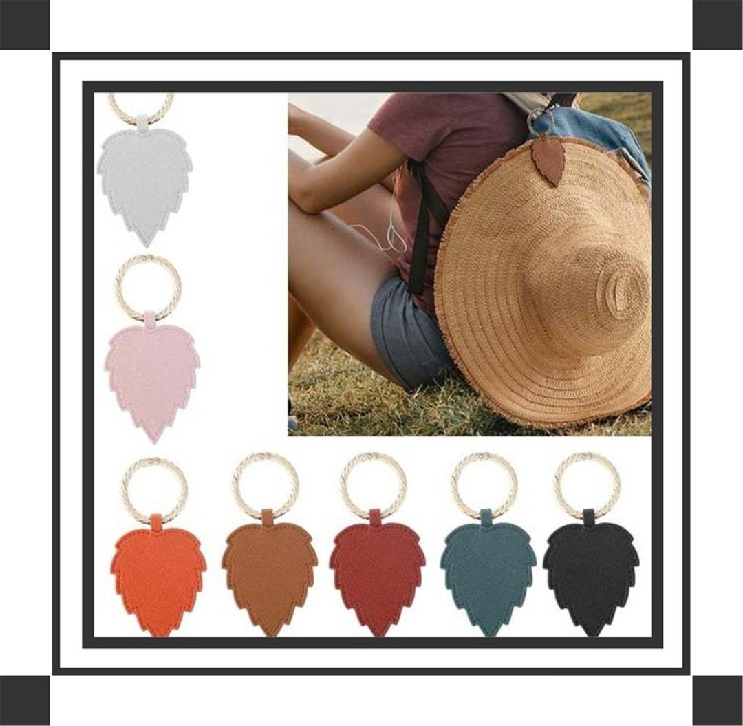Hat Clip for Travel, Leather Hat Holder, Bag Charm Decoration, Leaf Shape Leather Hat