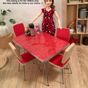 1/6 Scale Dinette TABLE (only) Retro Mid Century Miniature for Action Figures Dolls or Barbie Diorama (GLOSS Red "crackle" laminate pattern)