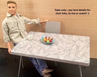 1/6 Scale Dinette TABLE (only) Retro Mid Century Miniature for Action Figures Doll or Barbie Diorama (Gloss GRAY "crackle" laminate pattern)