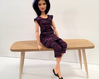 1/6 Scale DESK / Work TABLE (only), Mid Century Modern Miniature for Action Figure, Doll or Barbie Diorama (linear wood top natural bottom)