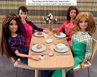 1/6 Scale Dining or Conference TABLE (only) Mid Century Mini for Action Figure Doll Barbie Diorama (Choice of 2 woods or white laminate top)