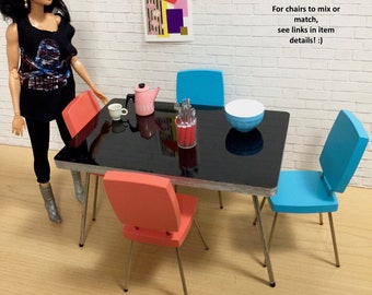 1/6 Scale Dinette TABLE (only), Retro MCM Mini for Action Figure Dolls Barbie Diorama (Black glossy laminate, chairs sold separately)