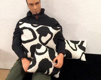 SET of 1/6 Scale PILLOWS (only), BLACK & Cream Modern Expressionist Throw Cushions for Action Figures, Dolls, Barbie Diorama (various sizes)