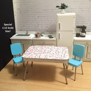 SPECIAL 1/12 Scale WHITE w Boomerang Laminate TABLE (only) Or Choice of Painted Chairs, Retro Diner Booth Mini(s) for 1:12 Dollhouse Diorama