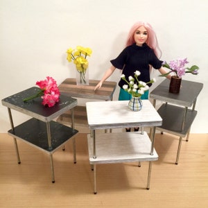 1/6 Scale SMALL ISLAND w Shelf, Industrial Mid Century Mini for Action Figure Doll Barbie Diorama (classic laminate choices w "chrome" rims)