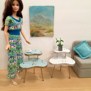 One 1/6 Scale KIDNEY TABLE w Shelf (only), Mid Century Modern MCM Mini for Action Figure Doll Blythe Barbie Diorama (2 retro color choices)