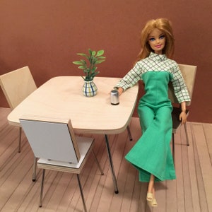 1/6 Scale Square Dining TABLE only, Scandi Mid Century Mini for Action Figure Doll Barbie Diorama in white laminate OR natural wood top image 2