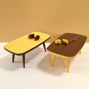 One 1/6 Scale COFFEE TABLE (only), Mid Century Modern Miniature for Action Figure Doll or Barbie Diorama (2 color combos w painted bottoms)