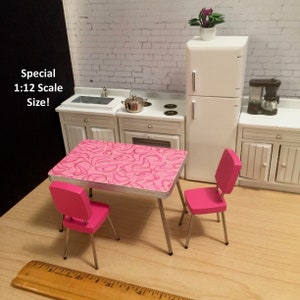 SPECIAL 1/12 Scale Dark PINK Boomerang Laminate TABLE (only) Or Pair of Painted Chairs, Retro Diner Booth Mini for 1:12 Dollhouse Diorama