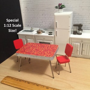 SPECIAL 1/12 Scale RED Boomerang Laminate Dining TABLE (only) Or Pair of Painted Chairs, Retro Diner Booth Mini for 1:12 Dollhouse Diorama