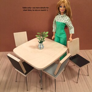 1/6 Scale Square Dining TABLE only, Scandi Mid Century Mini for Action Figure Doll Barbie Diorama in white laminate OR natural wood top image 5