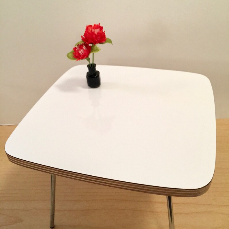 1/6 Scale Square Dining TABLE only, Scandi Mid Century Mini for Action Figure Doll Barbie Diorama in white laminate OR natural wood top Glossy white top