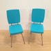 Pair (2) of 1/6 Scale CHAIRS (only), TEAL Painted Retro Mid Century Modern Minis for Action Figures Dolls Barbie Diorama (wood w metal legs) 