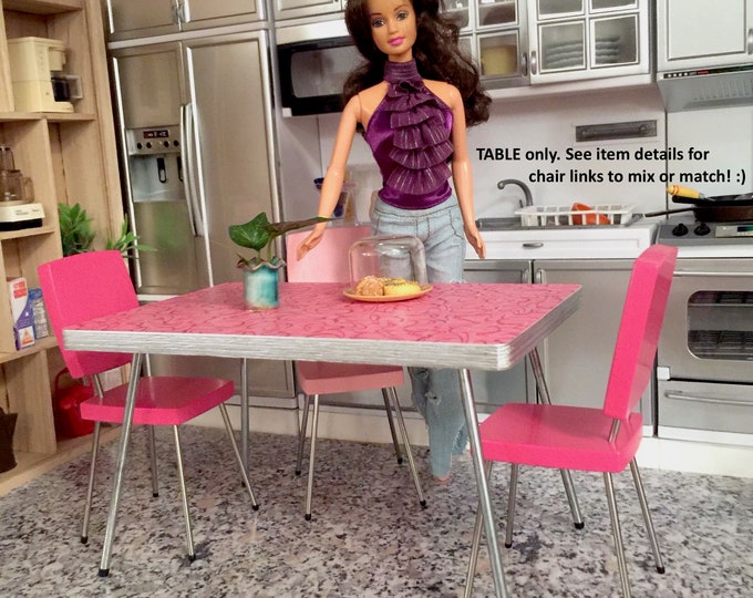1/6 Scale Dinette TABLE only, Dark Pink Mid Century Retro Mini for ...