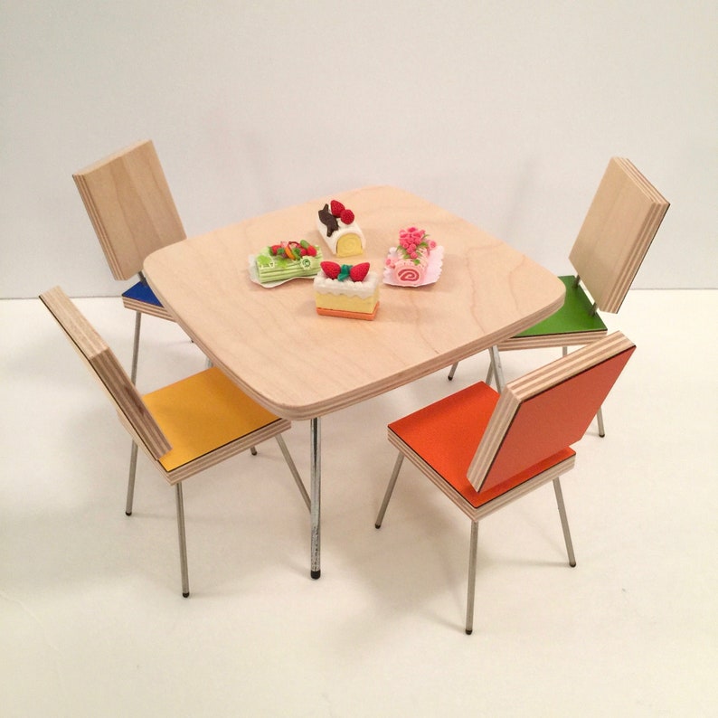 1/6 Scale Square Dining TABLE only, Scandi Mid Century Mini for Action Figure Doll Barbie Diorama in white laminate OR natural wood top image 4