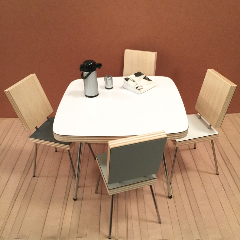 1/6 Scale Square Dining TABLE only, Scandi Mid Century Mini for Action Figure Doll Barbie Diorama in white laminate OR natural wood top image 6