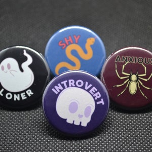 mental health button pack, introvert button, shy button, anxious button, loner button, mental health pins, funny mental health buttons