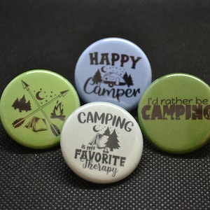 i&#39;d rather be camping button, outdoor button, camping buttons, nature buttons, mountain pin, nature pin, camping pin, camper button