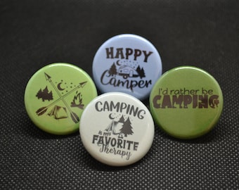 Camping Button Set: Happy Camper, Nature Therapy, Outdoor Pins