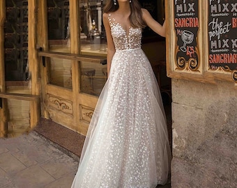 Custom Floral Lace Wedding A-line Dresses Size-Inclusive Pinterest Dupe Cheap Under 500 Long Sleeves