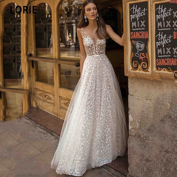 Custom Floral Lace Wedding A-line Dresses Size-Inclusive Pinterest Dupe Cheap Under 500 Long Sleeves