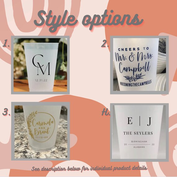 200pc Customized Frosted Shatterproof Flex Cups, Personalized Wedding Favor Cups, Wedding Favors, Minimalistic Wedding, Modern Wedding