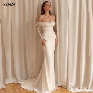 Custom 2-Piece Glitter Mermaid Wedding Dresses Size-Inclusive Pinterest Dupe Cheap Under 500 Off Shoulder Glitter Long Shiny Sleeves