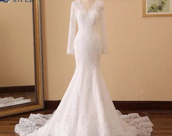 Size-Inclusive Custom made Long Sleeve Lace Mermaid Trumpet Wedding Dress