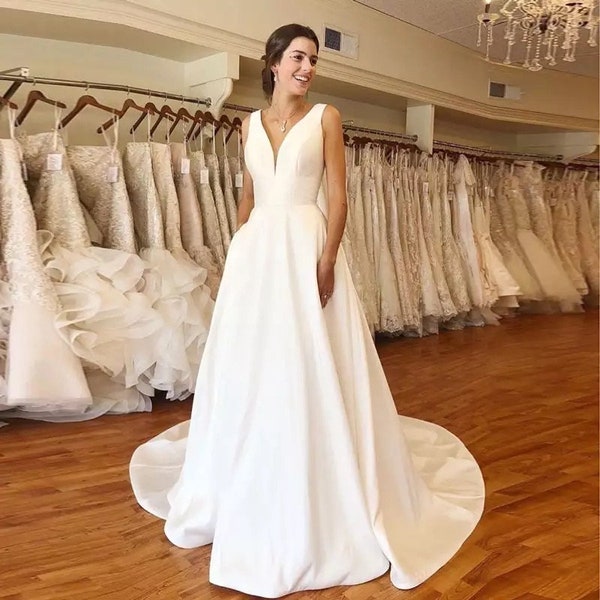 Robes minimalistes de mariage simples personnalisées Taille incluse Pinterest Dupe Pas Cher Moins de 500 Manches Longues