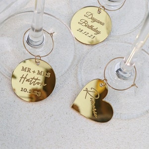 Étiquettes acryliques personnalisées pour mariage, marque-places avec étiquettes pour boissons, breloques rondes en verre à vin, étiquettes pour marqueur de verre, cadre de table