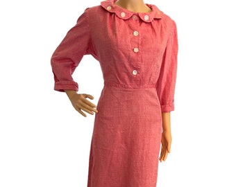 Vintage 40s 50s Red long sleeve midi dress