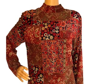 Coldwater Creek Vintage Y2K Red Lace Mock Neck Top