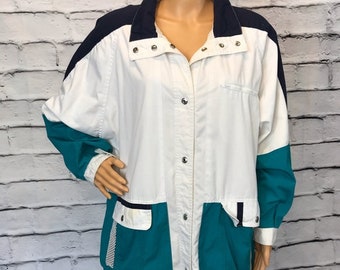Women's Vintage 90s Nautical Anorak Jacket, 90s Colorblock Jacket, 90s jacket, Vintage 90s Jacket, 90s Fashion, 90s Anorak Jacket