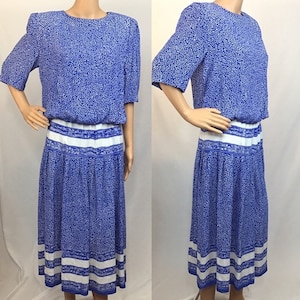 Vintage 80&#39;s Blue Abstract  Drop Waist Flapper Dress