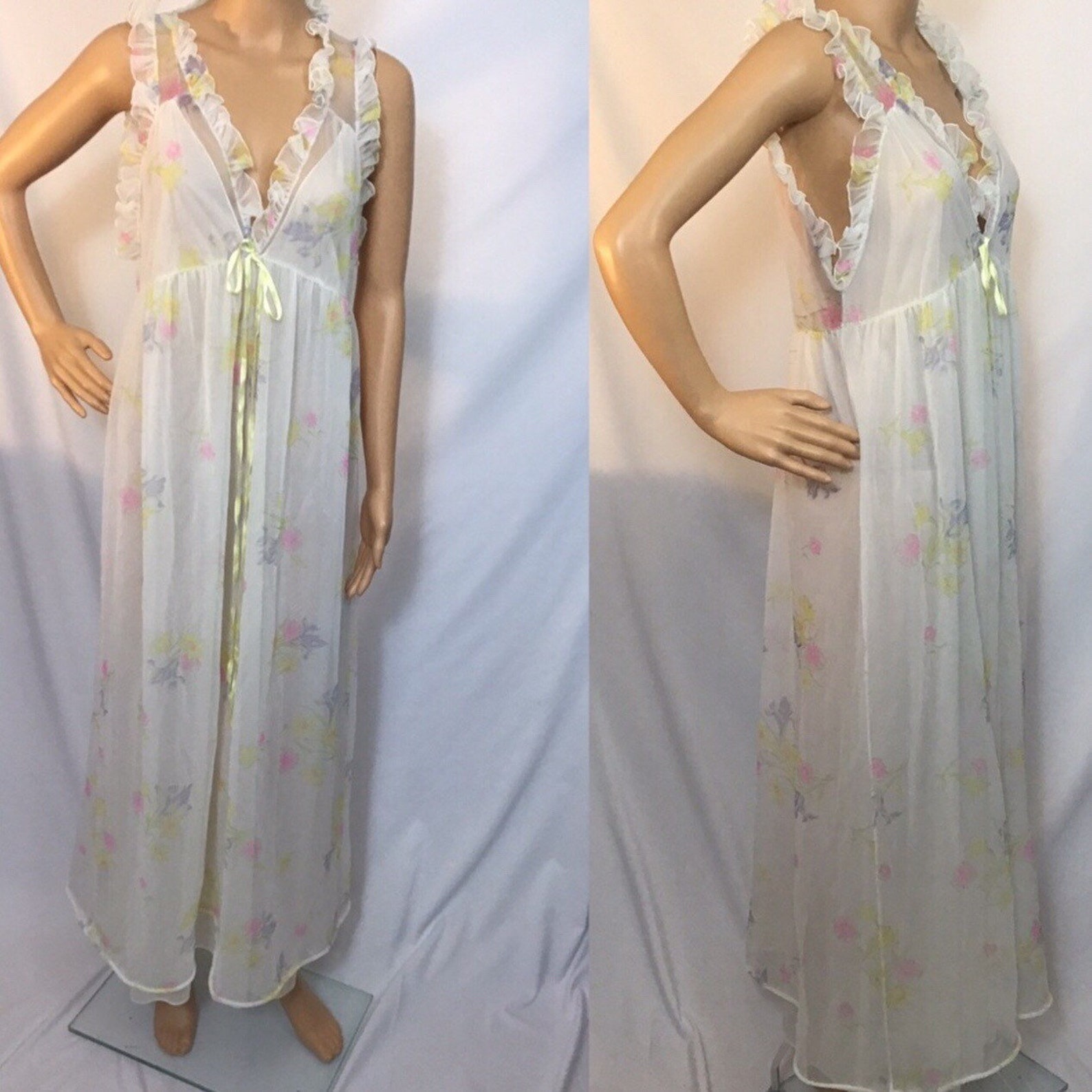 Vintage 60s Floral Nylon Chiffon Peignoir Set - Etsy
