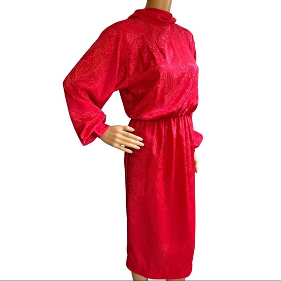 Vintage 70s 80s Red Jacquard Secretary Dress - image 2