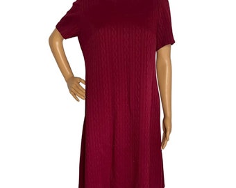 Vintage 60s Burgundy Mock Neck Mid Century Dress