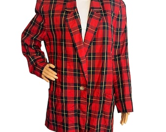 Vintage 90s Evan Picone Sport Red Tartan Plaid Blazer Size 14