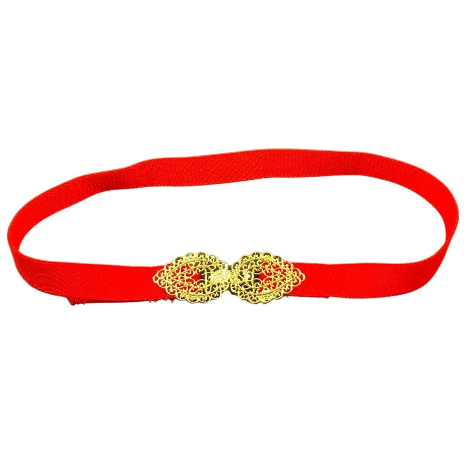Vintage Red-Gold Elastic Belt Sz - OS Red Elastic Gold Grecian Leaf Waist Belt - Etsy main image 2