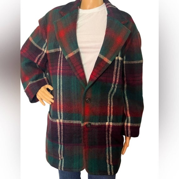 Vintage 70s Ralph Lauren Tartan Plaid Wool Over Coat Made in USA