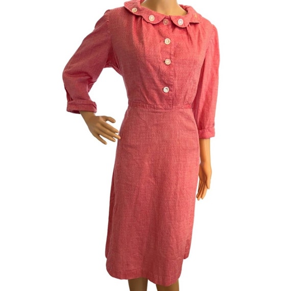 Vintage 40s 50s Red long sleeve midi dress - image 1