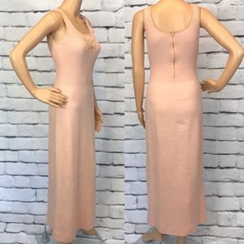 Vintage 60s Peach Knit Maxi Dress image 2