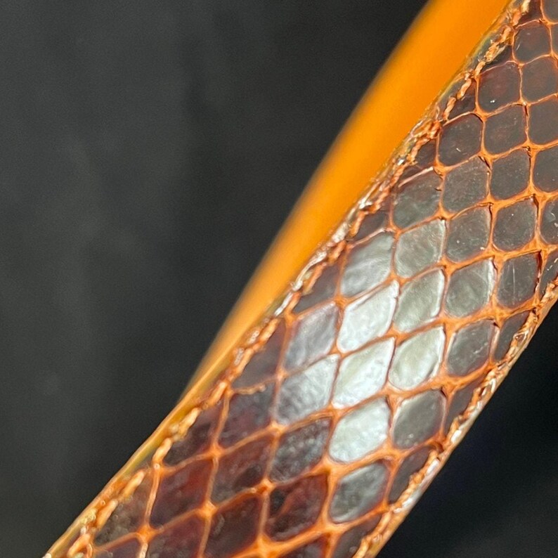 Vintage Genuine Snakeskin Belt | 1980s 90s Gold Buckle Power Dressing | Med 34" Exotic Leather image 4