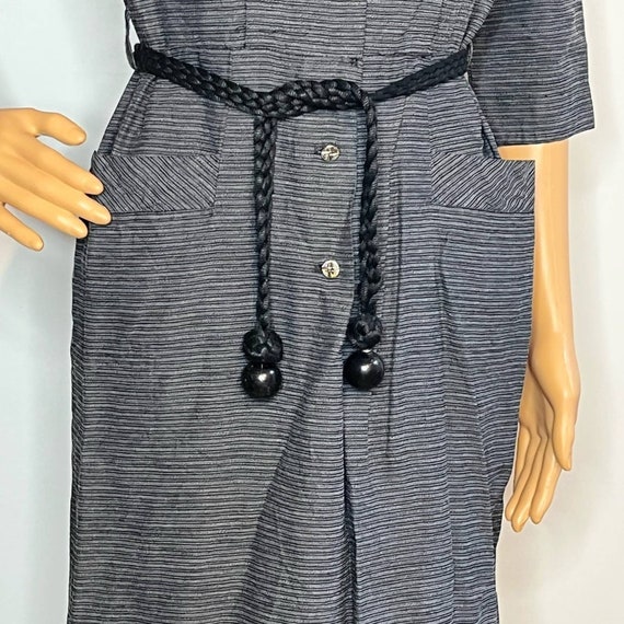 Vintage 1940s Gray Black Striped Shirt Dress - image 5