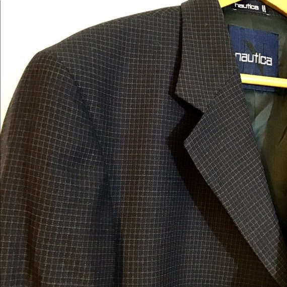 Men's Vintage 90s Nautica Navy Plaid Wool Blazer - image 10